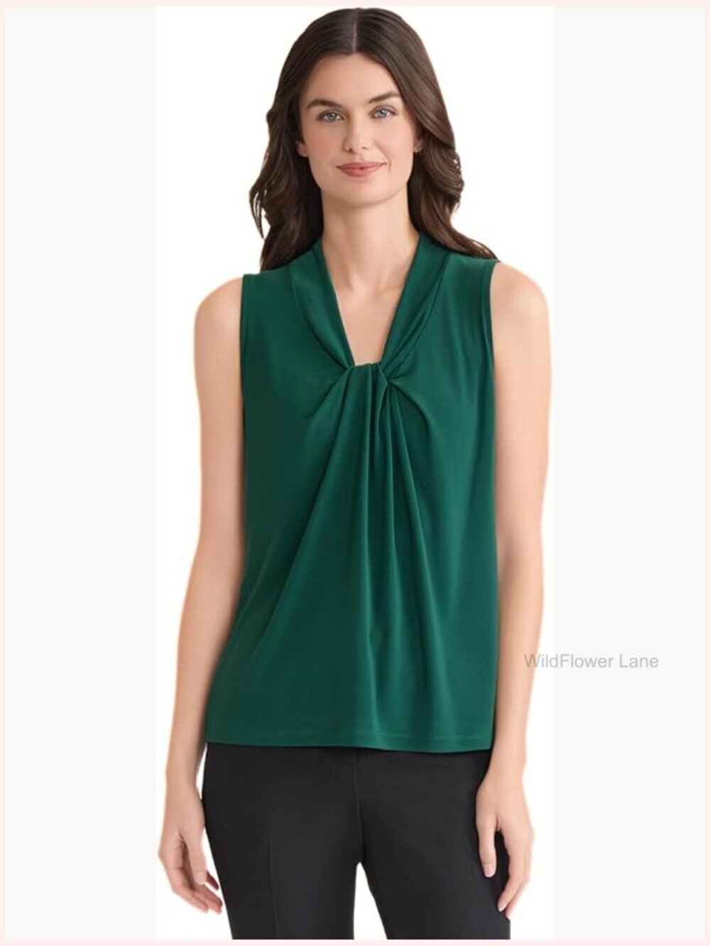 Sleeveless Knot-Front V-Neck Blouse Work Top Solid Casual Polyester